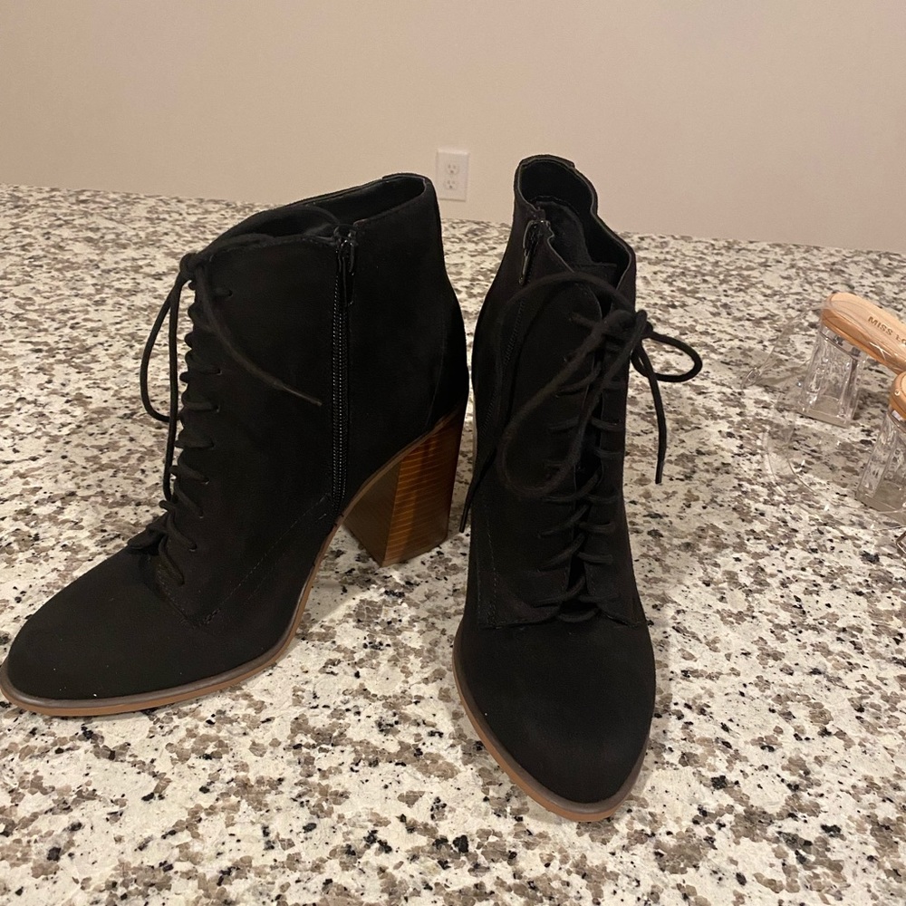 Black and Tan heeled booties